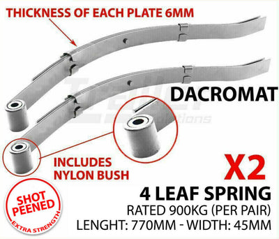 2X 4 Leaf Spring Dacromet Trailer Slipper Spring Suspension 900Kg Pair Caravan