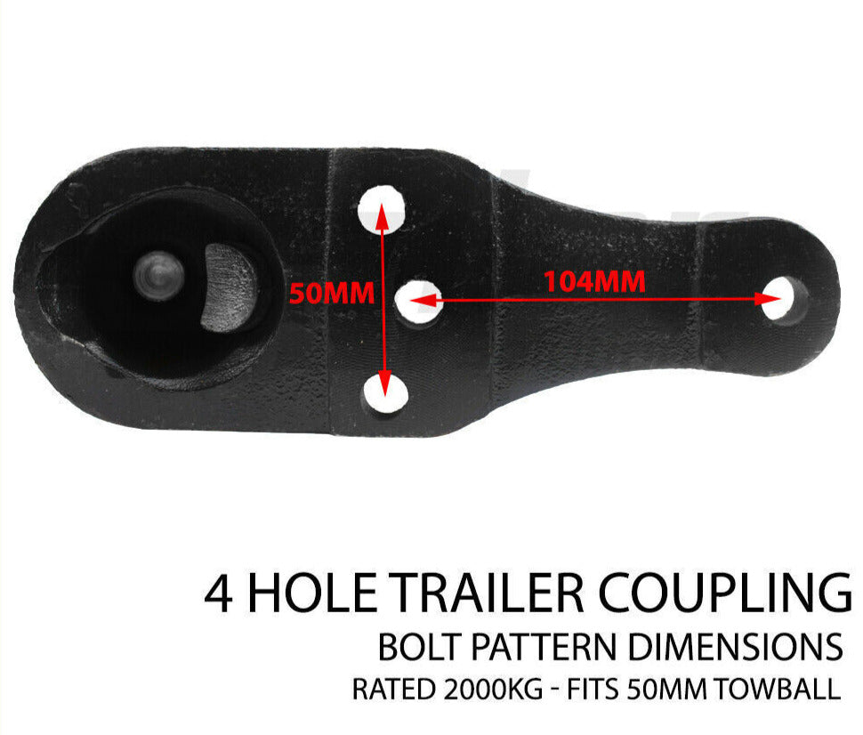 Trailer Coupling Hitch 2 3 Hole Zinc Bolt-On + 4 Holes V Shape Plate 2000Kg Rate