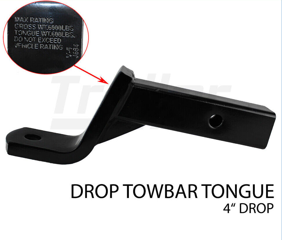 Towbar Tongue Ball Mount Hitch 4 inch Drop Tow Bar Trailer Towball Hitch Pin 5/8 inch