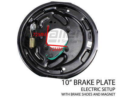 X4 Trailer 10 inch Electric Drum Brake Backing Plates. Handbrake Lever Magnets Shoes