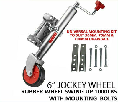6 inch Trailer Jockey Wheel Swivel Fixed Bracket Draw Bar Universal Mounting