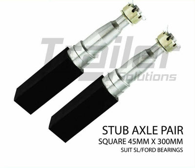 X2 Trailer Stub Axle 45mm X 300mm Suit Sl Bearings With Nut, Washer & Split Pin