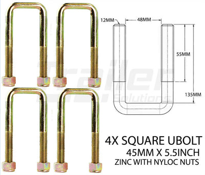 X4 U Bolt Ubolt Square 45mm X 5.5 inch Trailer Camper Caravan Spring Axle