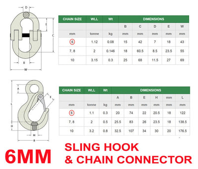 6mm Eye Sling Hook And Chain Connector Kit G80 Lifting 4X4 Rigging 1.1T Wll