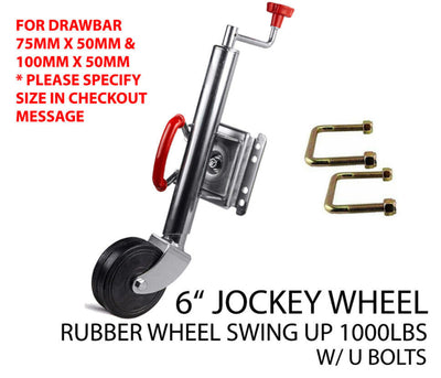 6 inch Trailer Jockey Wheel Swivel Fixed Bracket Draw Bar U Bolts Solid Wheel