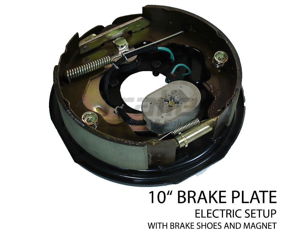 X4 Trailer 10 inch Electric Drum Brake Backing Plates. Handbrake Lever Magnets Shoes