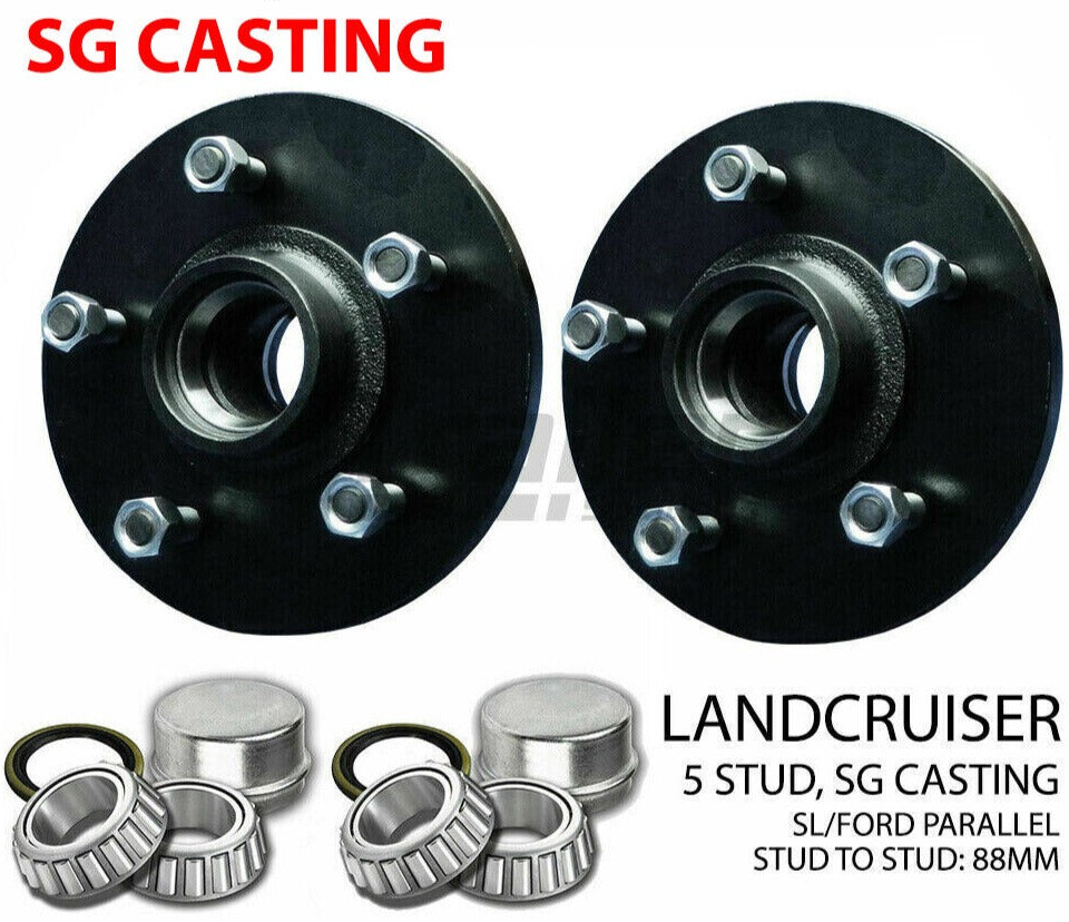 2x Pair Trailer Lazy Hubs With Parallel 68149 Bearing SG Cast Suits 5 Stud Landcruiser
