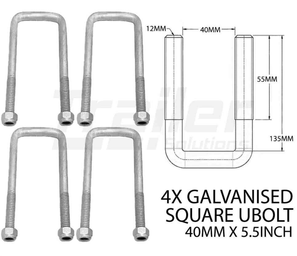 U Bolt Kit 40mm Square Galvanised Ubolt 5.5 inch Spring Fish Plate Axle Pads Trailer