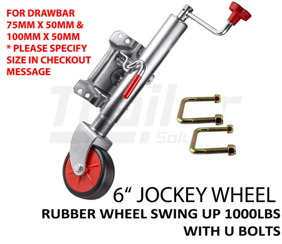 6 inch Trailer Jockey Wheel Swivel Swing Up 500Kg 1000Lbs U Bolts Caravan Boat