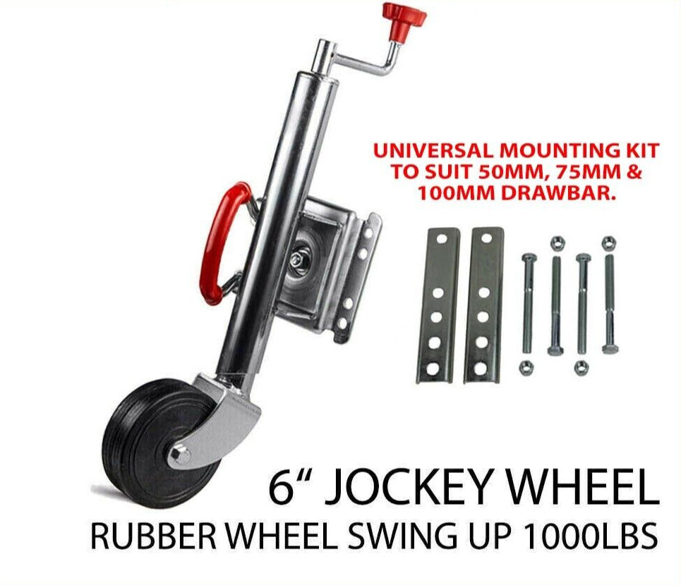 Swing Up 6 inch Solid Rubber Wheel Jockey Wheel Caravan Boat Trailer 455Kg 1000Lbs