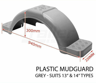 2X Grey Plastic Trailer Mudguard With Mudflap 13 inch 14 inch Wheel - Australian Made