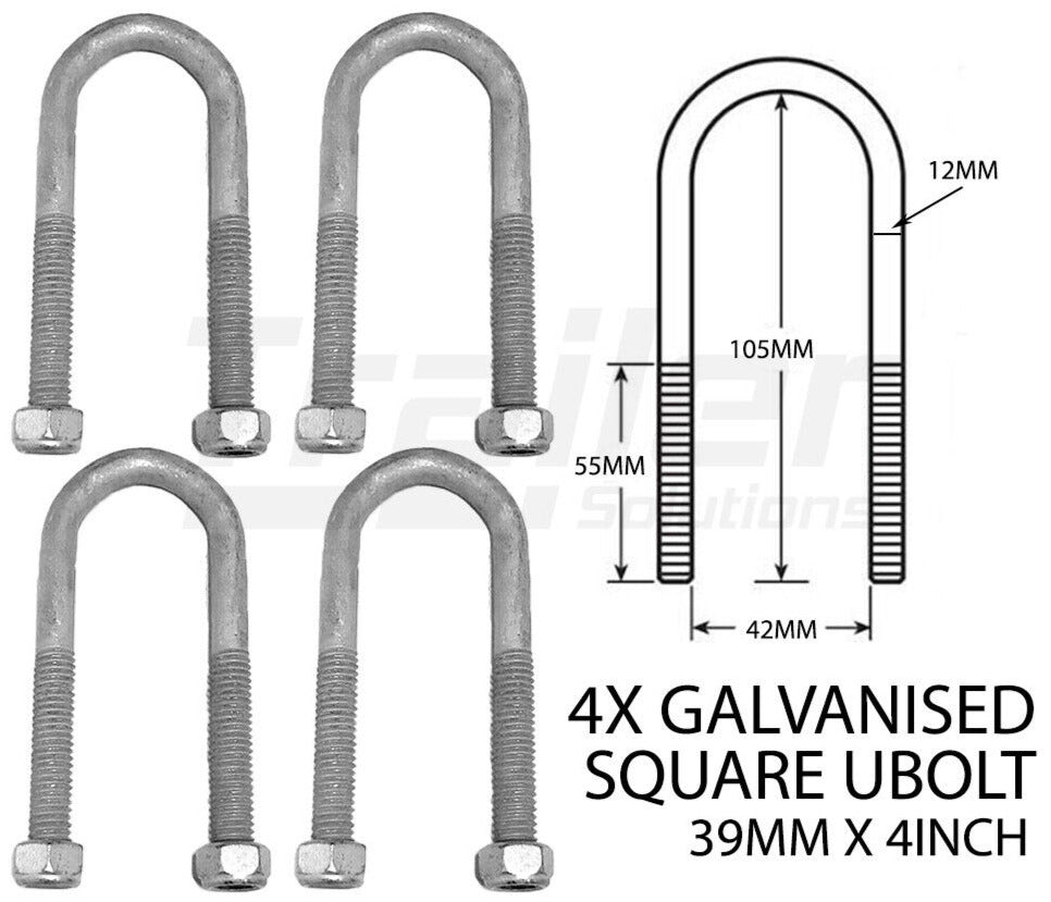 U Bolt Kit 39mm Round Galvanised Ubolt X 4 inch Ubolts Fish Plates Axle Pads Trailer