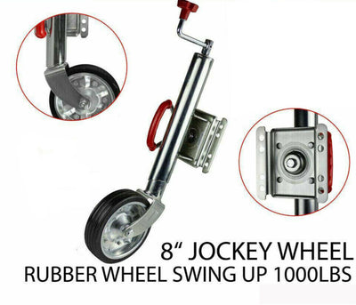 Swing Up 8 inch Solid Rubber Wheel Jockey Wheel Caravan Boat Trailer 1000Lbs
