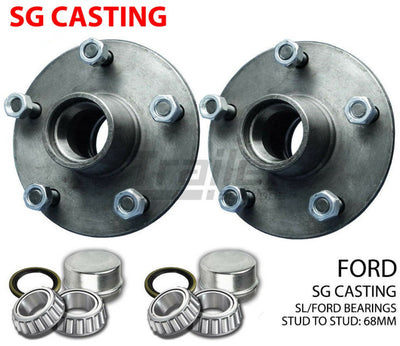 Pair Trailer 5 Stud Lazy Hub Kits With SL Bearings For Ford