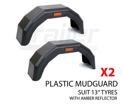 2 X Trailer Mud Guard Black Plastic For 13 inch Wheels Boat Car Atv Caravan Black