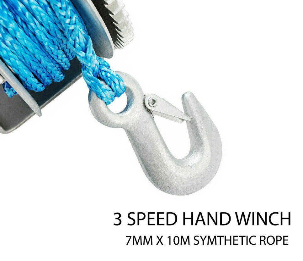 2000Kg/4410Lbs Boat Hand Winch 15:1 Car Boat Trailer 4Wd 3 Gear Synthetic Rope