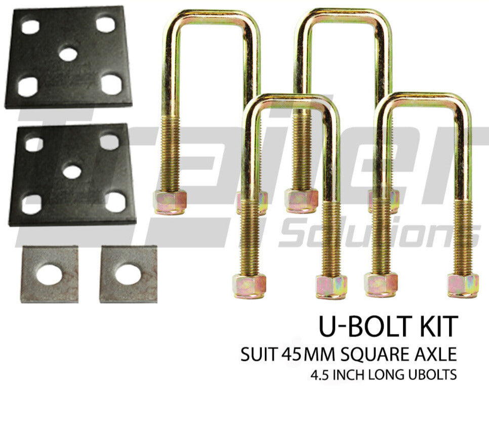 U Bolt Kit 45mm Square X 4.5 inch Ubolts Fish Plates Axle Pads Trailer Caravan Parts