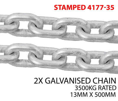 X2 13mm X 500mm Galvanised Trailer Rated Safety Chain Caravan Comply Adr Stamped