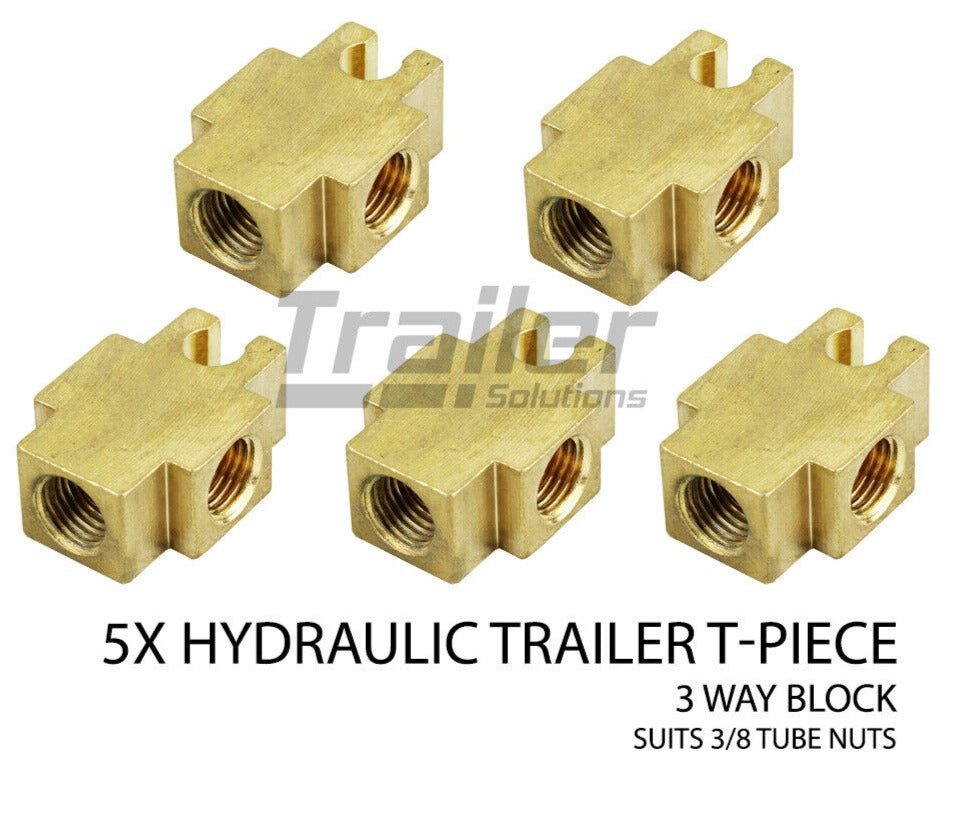 X5 Hydraulic Trailer Brass T Piece 3 Way Block To Join Flex Hose To Bundy Tube