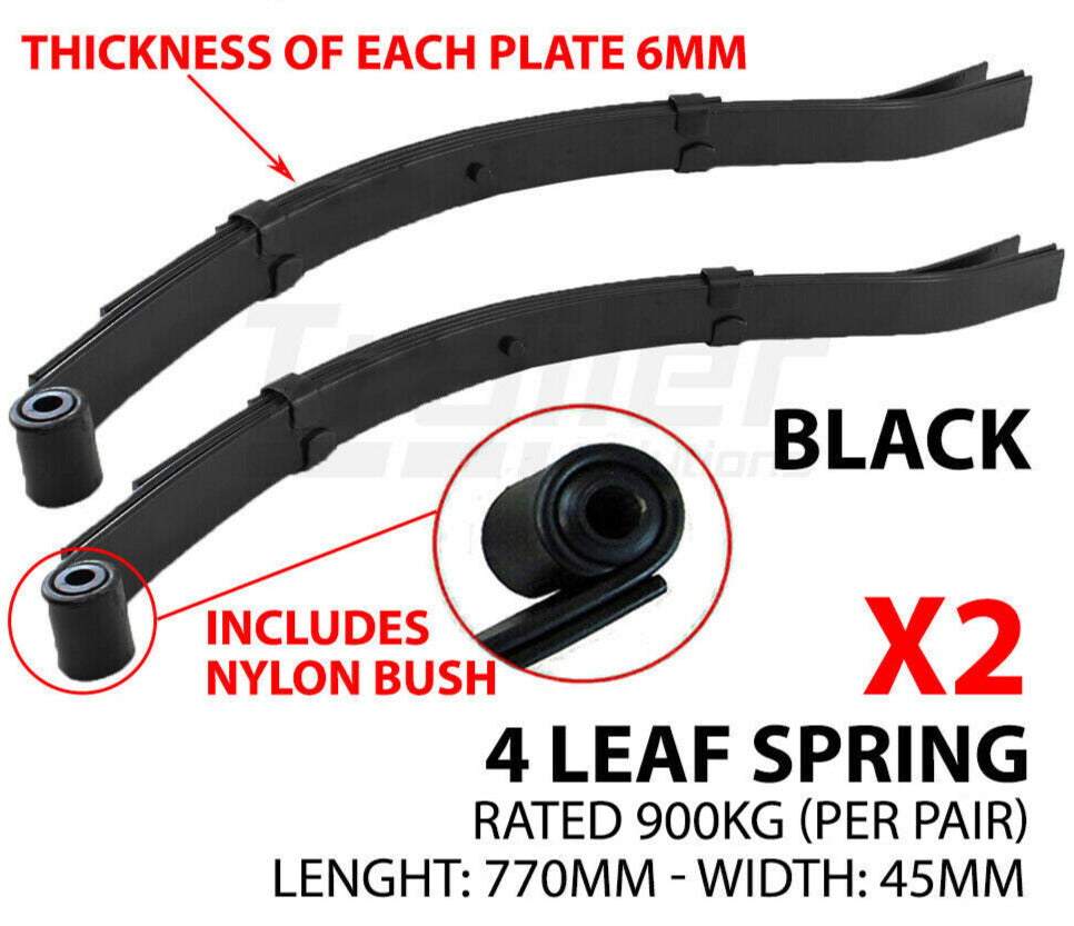 2X 4 Leaf Spring Trailer Slipper Spring Suspension Slipper Eye Pair 900Kg Black