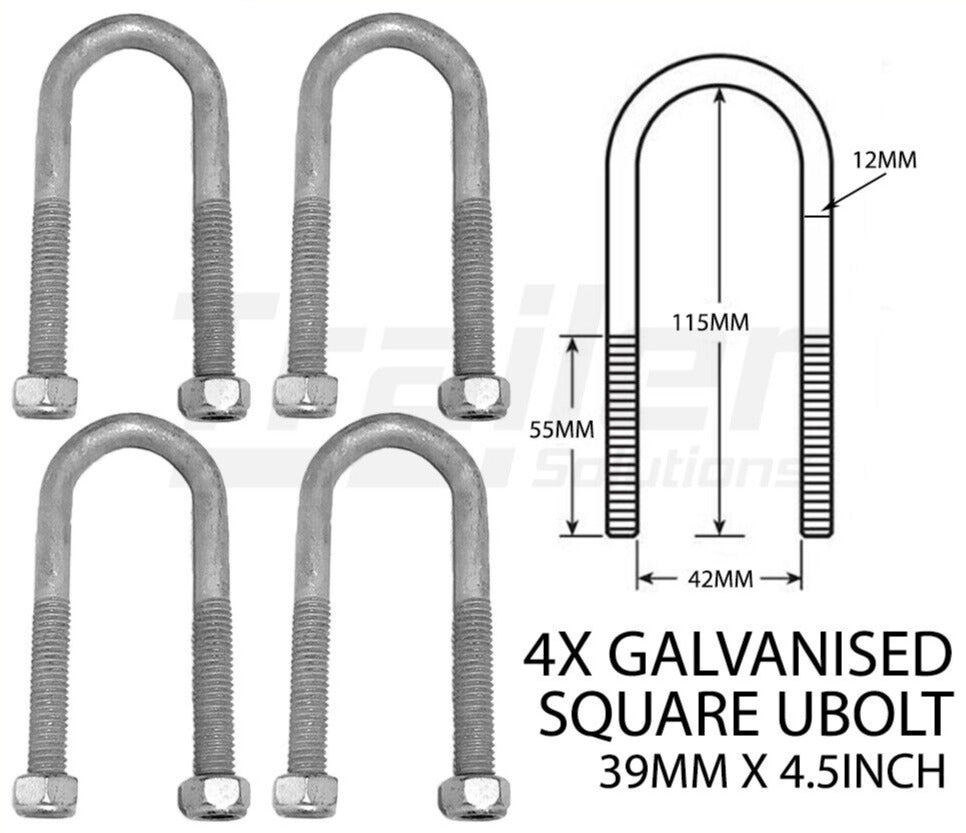 U Bolt Kit 39mm Round Galvanised Ubolt 4.5 inch Ubolt Fish Plates Axle Pads Trailer