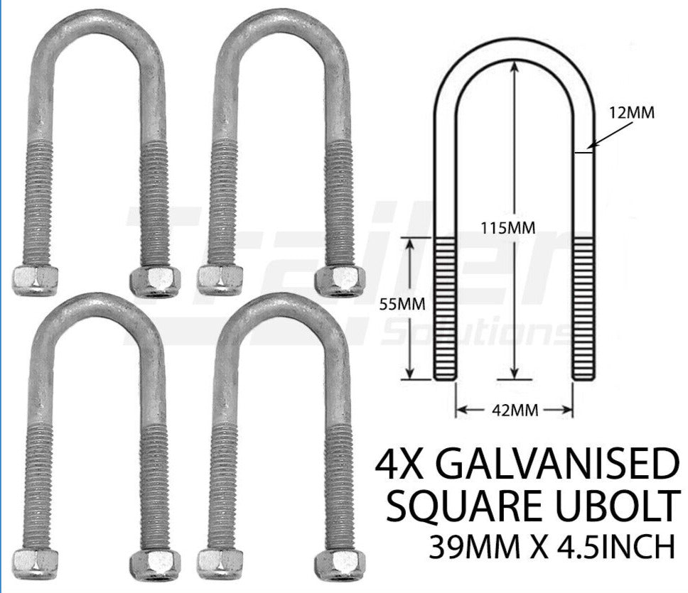 4 X Galvanised Ubolt U Bolt Round 39mm 4.5 inch Trailer Camper Caravan