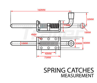 Truck Trailer Zinc Plated Spring Bolt Latch Catch. 12X170mm. Tail Gate 4X4
