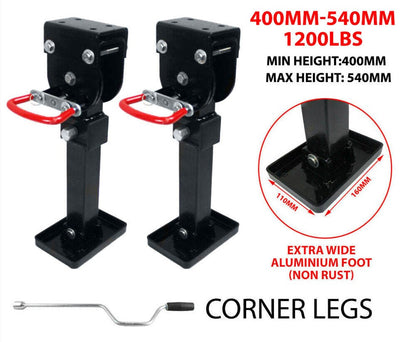 Black Corner Legs Drop Down Stabilizers 400mm Handle 1200Lbs Caravan Camper Trailer