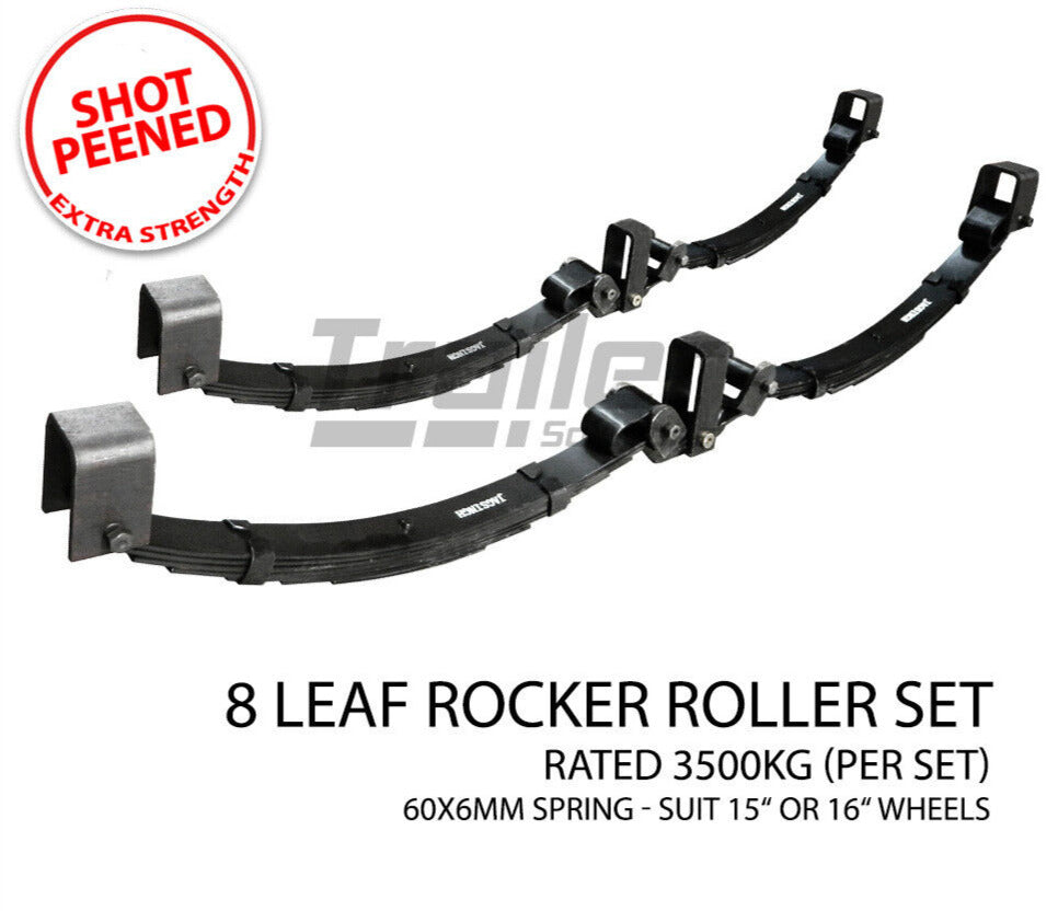 8 Leaf 3500Kg Rocker Roller Tandem Trailer Spring Set Shot Peened Springs 60X6mm
