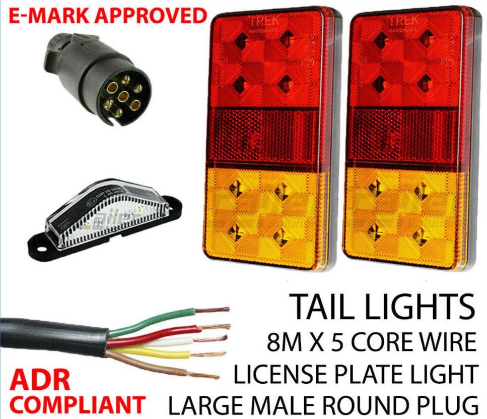 Trailer Light Kit Pair of Led Lights,1 Xplug, 8Mx 5 Core Wire,Number Plate Light