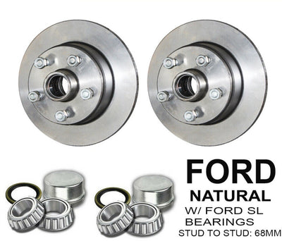 Pair 10 inch Trailer Disc Hubs Kit Black Natural Rotor with SL Bearings For Ford