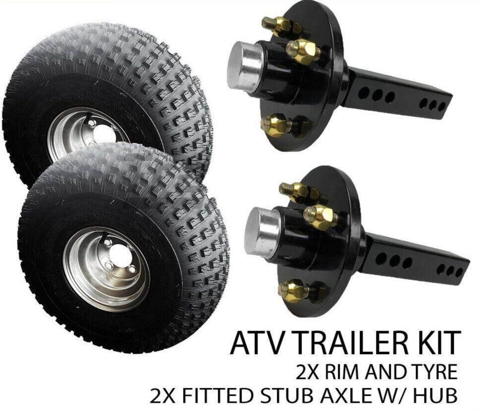 8 inch Atv Rim & Tyre 40mm Fitted Stub Axle W/Hub Kit Qwad Quad Bike Mower Trailer