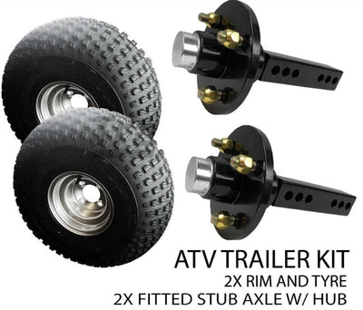 8 inch Atv Rim & Tyre 40mm Fitted Stub Axle W/Hub Kit Qwad Quad Bike Mower Trailer
