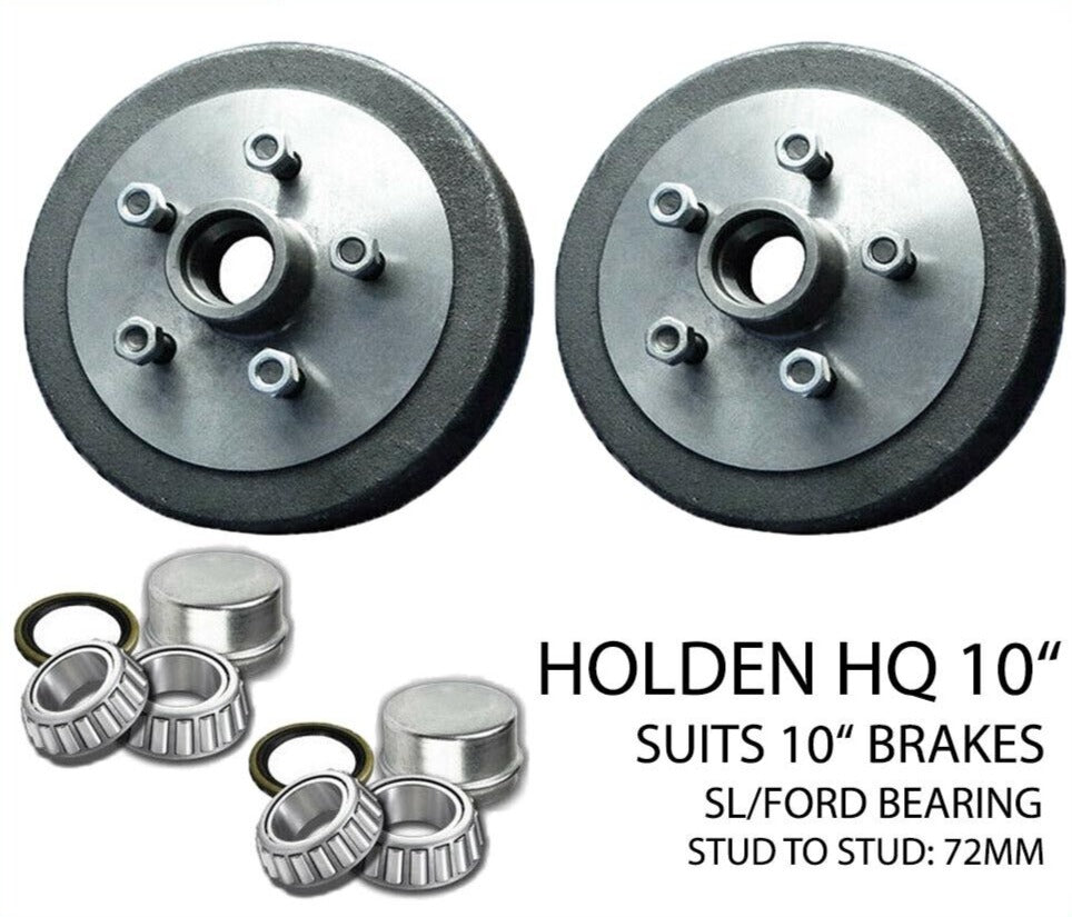 Pair Trailer 10 inch Hub Drum With SL Bearings Suit Electric Hydraulic  Setup Suits HQ Holden