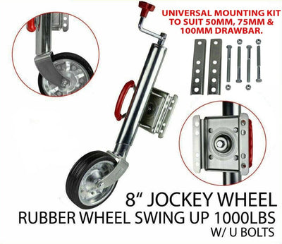 8 inch Trailer Jockey Wheel Universal U-Bolt Style Zinc Solid Rubber Boat Caravan