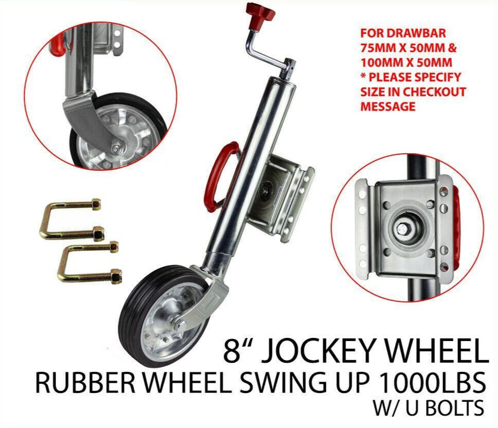 Swing Up 8 inch Solid Rubber Wheel Jockey Wheel Caravan Boat Trailer 1000Lbs U Bolts