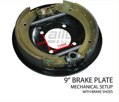 Pair 9 inch Trailer Mechanical Brake Kit & Pair 9 inch Hub Drum Suits Landcruiser 6 Stud LM Bearings