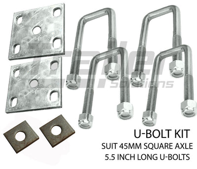 U Bolt Kit 45mm Square Galvanised Ubolt 5.5 inch Spring Fish Plate Axle Pads Trailer