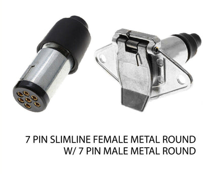 7 Pin Round Plug Small Female Metal + 7 Pin Round Male Slim Trailer Caravan Boat
