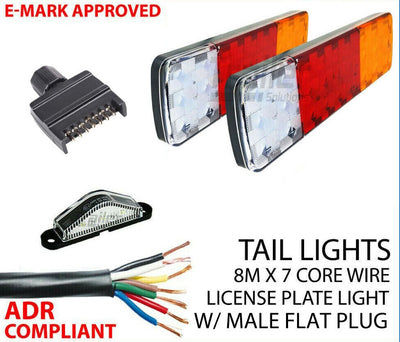 Pair of 27 Led Trailer Lights Kit 1X Number Plate, Plug, 8M 7 Core Cable 12V