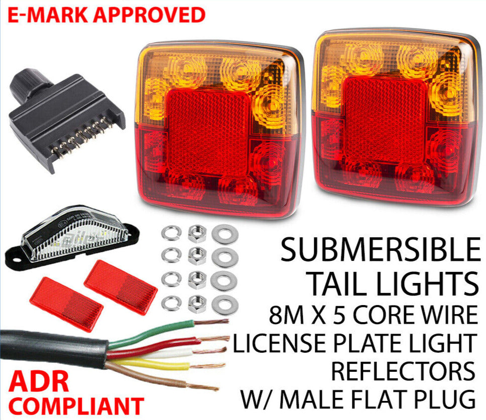 Led Tail Trailer Lights Kit, Plug, Number Plate Light, 5 Core Wire, Reflectors