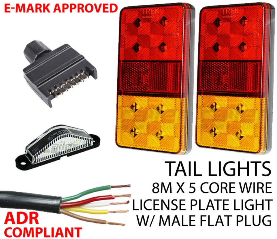 Trailer Light Kit Pair 12-24V Led Lights,1X Plug, 5 Core Wire,Number Plate Light