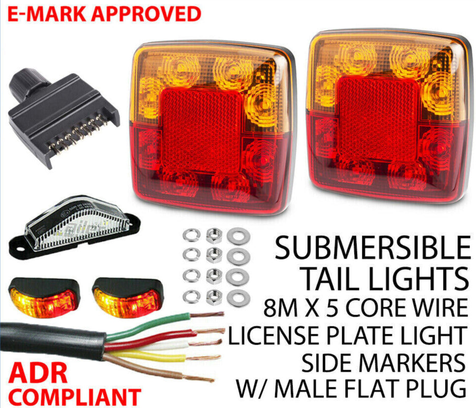2 X 8 Led Trailer Lights Kit, Trailer Plug, Cable, Side Marker, No. Plate Light
