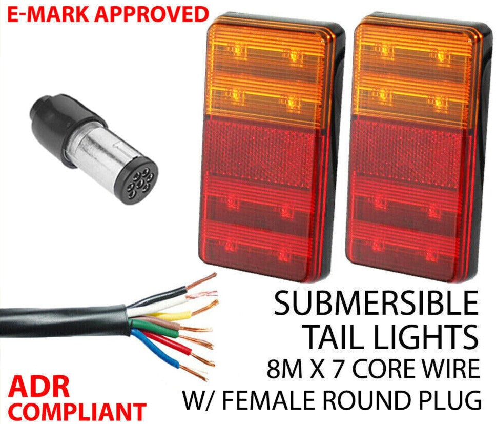 1 Pair of Led Trailer Lights, 1 X Plug, 8M X 7 Core Wire Kit Complete Boat Light