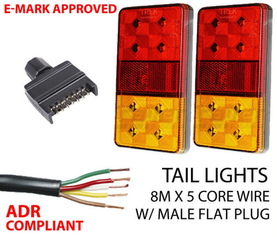 Pair of Led Trailer Lights 12-24V Plug 8M X 5 Core Wire Kit Rewire Complete