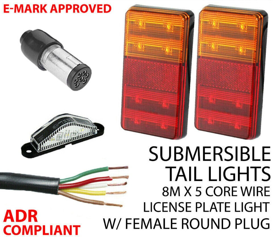 Led Trailer Submersible Tail Lights Kit Plug,Number Plate Light,5 Core Wire Boat