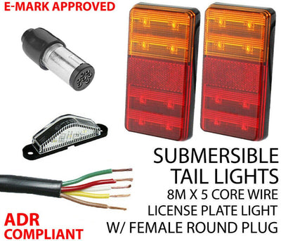 Pair of Led Trailer Lights, 1 X Plug, 8M X 7 Core Wire Kit Complete Boat Light