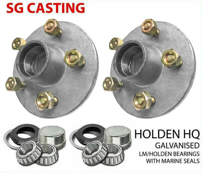 2X Galvanised Boat Trailer Hubs With Holden LM Bearings & Marine Seals Suits HQ Holden